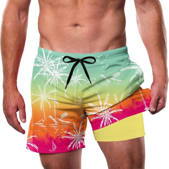 Mens Swim Trunks with Compression Liner 5.5" Inseam Quick Dry Bathing Suit Light